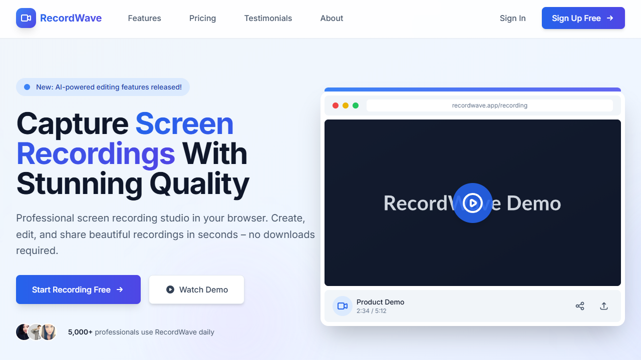 Screen Recording App Interface